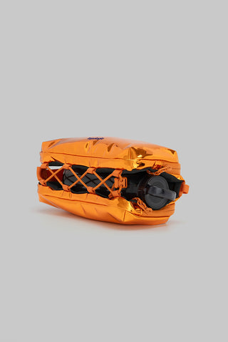 Orange mirror metallic bottle sacoche, cutout showing elastic bottle holder interior