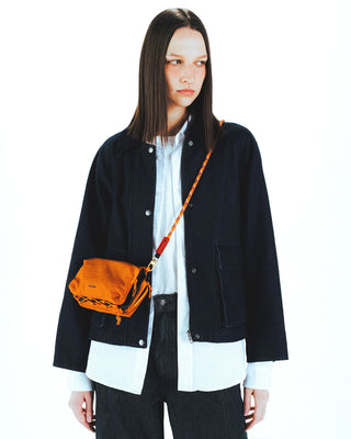 Orange metallic crossbody bottle sacoche, zippered pouch with long strap
