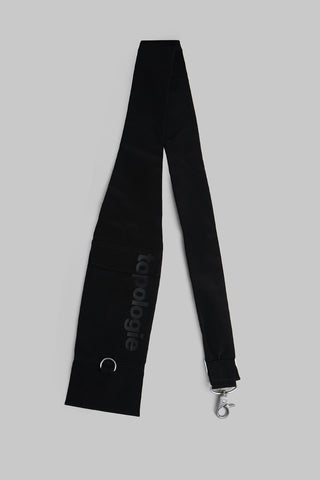 Topologie cargo strap in black tech sateen with metal clip and logo print