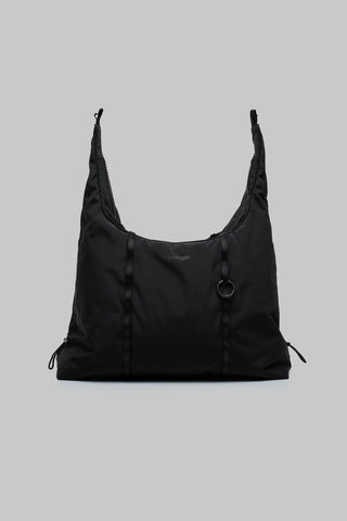 Topologie Cloud Hobo bag small, black tech sateen with curved handles and ring clasp