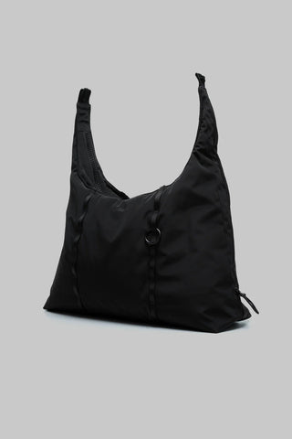 Topologie Cloud Hobo bag small, black tech sateen with ring front and adjustable shoulder strap