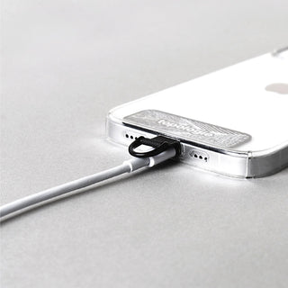 Topologie phone strap adapter with black D-ring and metal clasp attached to phone case
