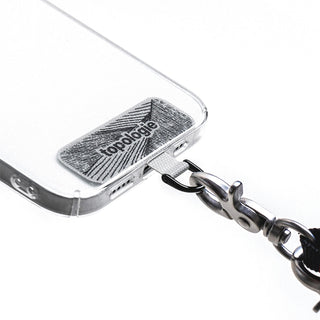 Grey Topologie phone strap adapter with D-ring and metal clasp on phone case