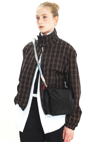 Topologie macrame shoulder strap in shadow with black crossbody bag