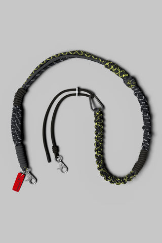 Topologie macrame bag strap in dark gray with neon green accents and metal clips
