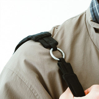 Matte black O-ring carabiner on a black webbing strap