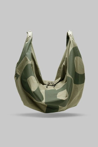 Topologie Robo bag in moss green washed nylon with large abstract circle print