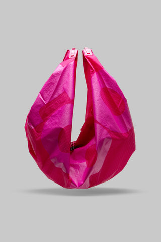 Topologie Robo bag, bright pink translucent tote with gathered opening and stitched seams
