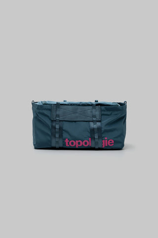 Topologie Summit small duffel bag in deep teal tech sateen, top handles, logo front