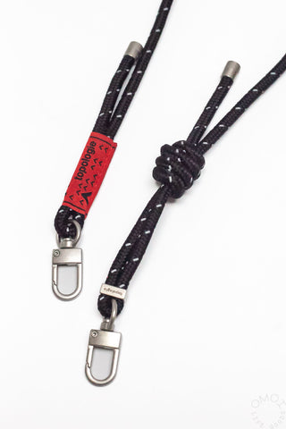 Topologie 6mm rope strap with metal buckle ends, black rope and red Jukebox tag