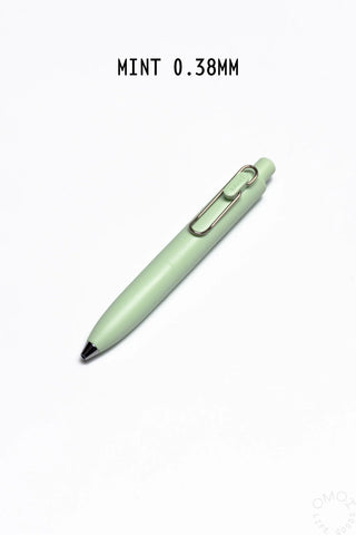 Uni-Ball One P gel pen, mint 0.38 mm barrel, chrome clip and black tip