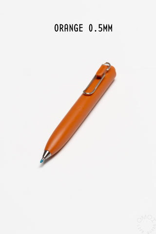 Orange 0.5mm gel pen with click-style barrel and metal tip