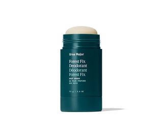 Ursa Major Forest Fix deodorant stick, front view with teal body and beige cap
