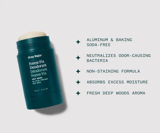 Teal Ursa Major deodorant stick with beige cap, label on front