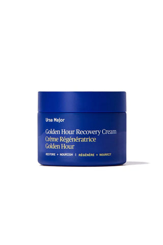 Recovery cream jar with blue lid and label.