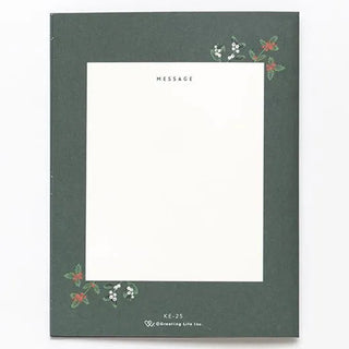 Green pop-up Christmas card inside with blank message area and small holiday text