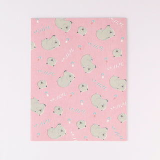Pink square letter paper sheet with gray wombat and small animal pattern