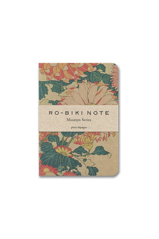 Pocket notebook with chrysanthemum floral cover, kraft spine band and stitched edge