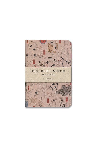 Pocket notebook with pink illustrated cover, RO-BIKI NOTE Museum Series text
