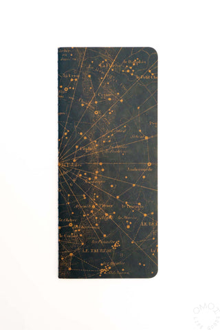 Star map blank notebook with dark navy cover and gold constellation pattern