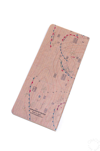 Rolled-weather map notebook, beige cover with red/blue lines and small logo text