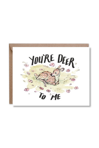 Deer-themed greeting card with watercolor deer and "You're Deer To Me" message