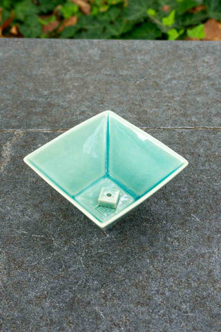 Green glazed incense burner bowl with square base insert