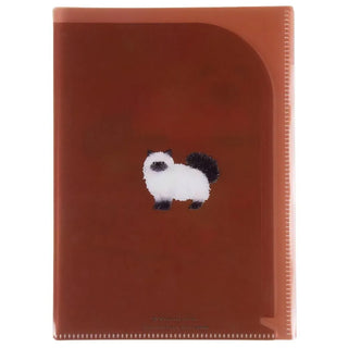 A5 six-pocket file folder with small cat embroidery on brown-orange cover