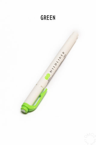 Mildliner highlighter pen, green barrel and green chisel tip.