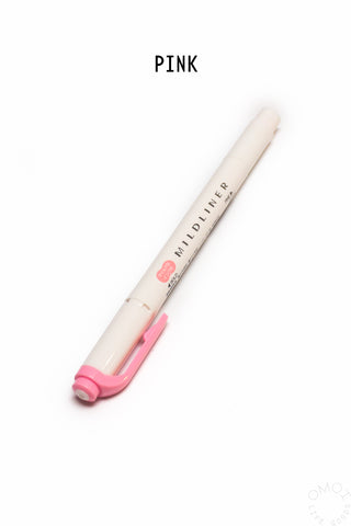 Mildliner highlighter pen, pink barrel and pink chisel tip.