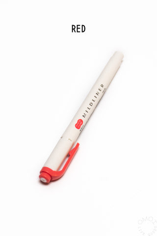 Mildliner highlighter pen, red barrel and red chisel tip.