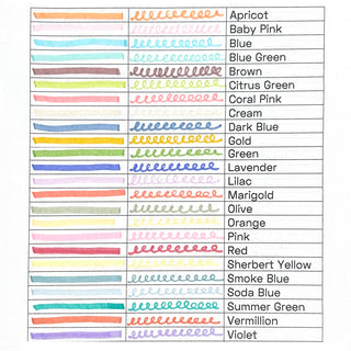 ZEBRA Mildliner shade chart with many colored highlighter swatches and labels