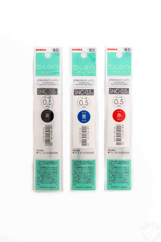 Zebra bLen SNC-05 refill cartridges, black blue red 0.5 mm in labeled pack