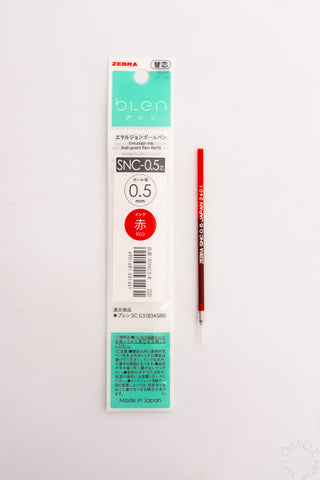 Zebra bLen SNC-05 0.5 mm refill cartridge in red, in retail pack
