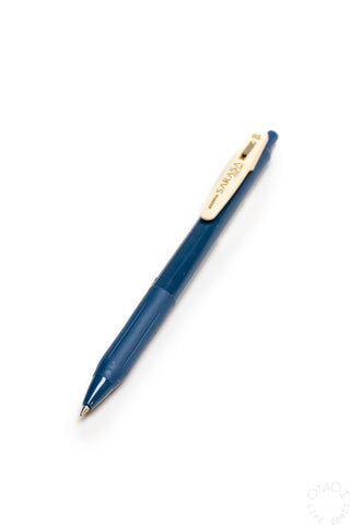 Blue 0.5mm gel ink clip pen angled view with pointed tip