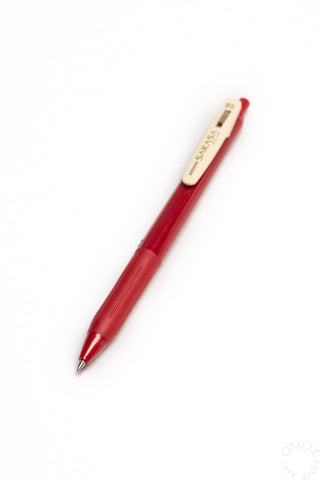 Red 0.5mm gel ink clip pen with pointed writing tip and clip
