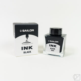 Sailor black bottled ink in clear glass bottle with black cap, 50 mL