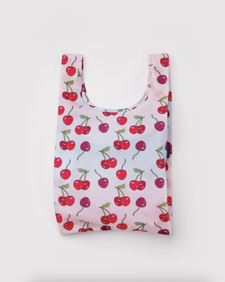 Baby BAGGU cherry print tote bag with short handles, pink-white fabric