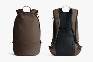 Brown daypack front and back views with padded shoulder straps