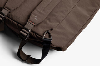Bellroy tote bag side view with webbing straps and metal attachment hardware