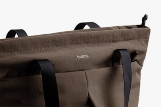 Bellroy tote bag front top with bellroy logo patch and zippered outer pocket