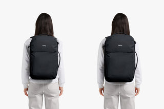 Bellroy Lite 30L travel pack backpack, black, rear view from farther back