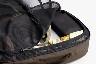 Bellroy travel backpack top opening with mesh divider and zipper pouch