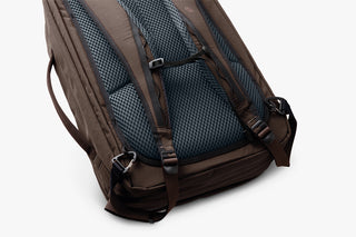 Bellroy travel backpack back panel with padded shoulder straps and ventilated mesh