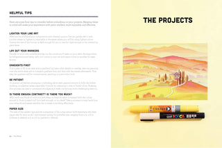 Open guide spread with helpful tips and a landscape marker project