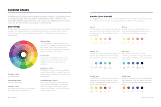Open guide spread showing a color wheel and popular marker color schemes