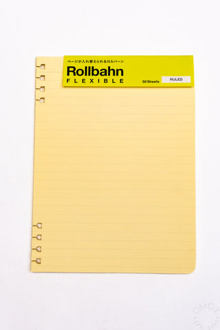 Cream ruled refill sheet with spiral binding holes and yellow cover card label