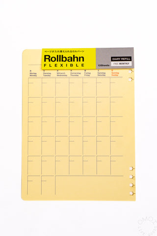 Cream Rollbahn Flexible refill pages with monthly grid and checklist lines
