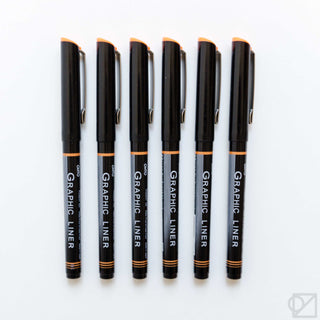 Set of black OHTO graphic liner pens with orange caps and needle-point tips