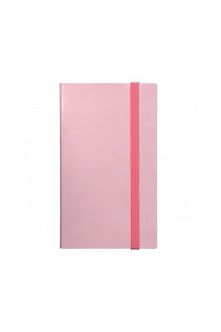 Pastel pink grid notebook with vertical pink elastic band